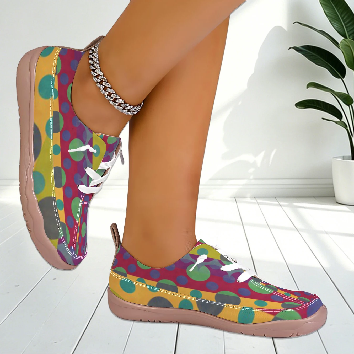 Women Polka Dot Wide Toe Flat Sneakers Light Retro Shoes For Office Leisure Walking view 3