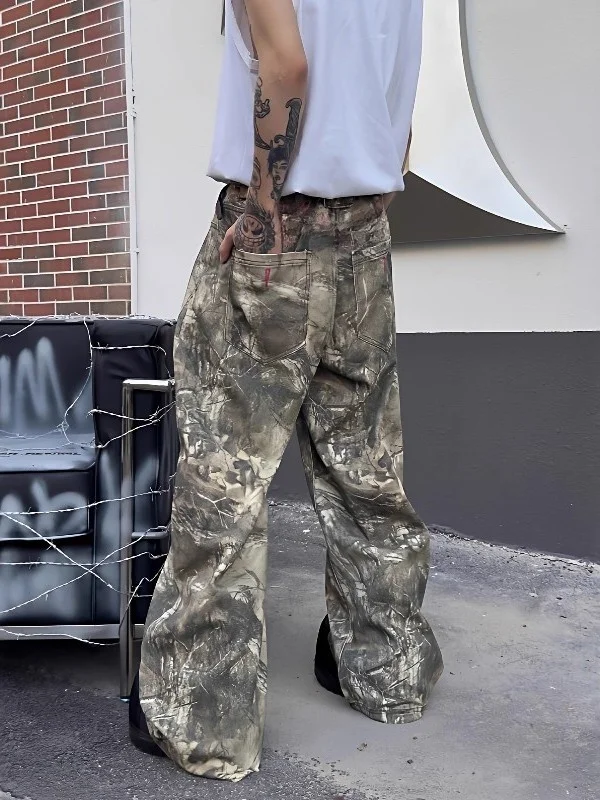 

American Retro Baggy Camouflage Casual Pants Men's Loose Straight Leg Wide Leg Long Trousers hine Embroidery Letter Pattern