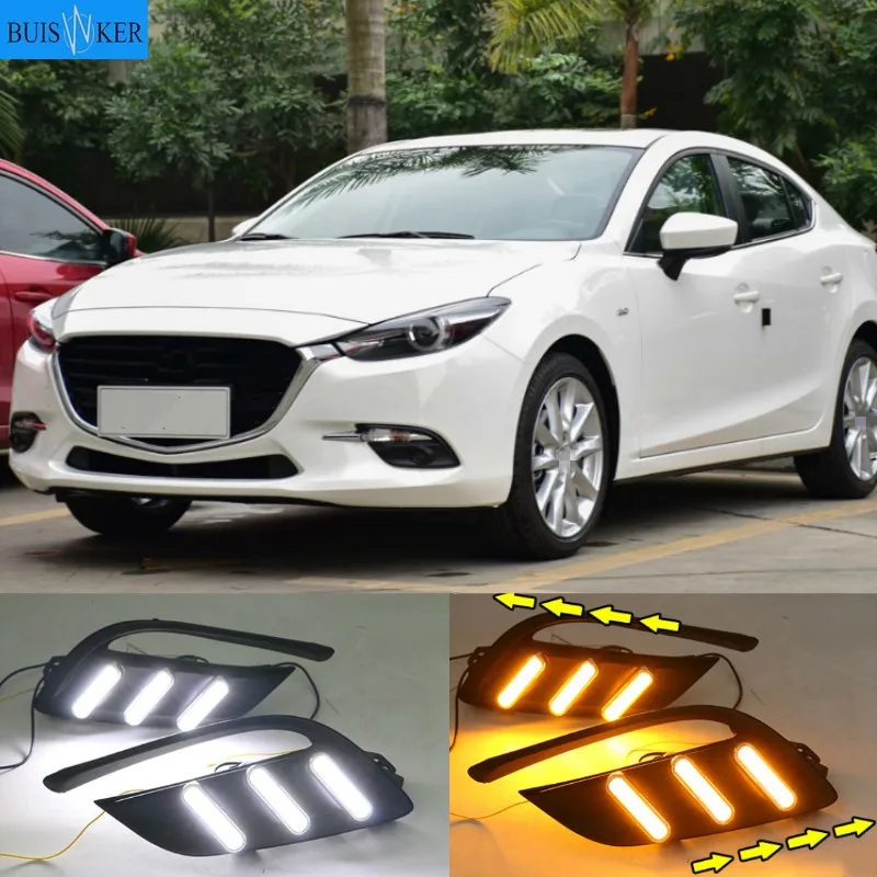 

Daytime Running Light For Mazda 3 Mazda3 Axela 2017 2018 LED DRL Fog lamp Daylight with yellow Signal style relay