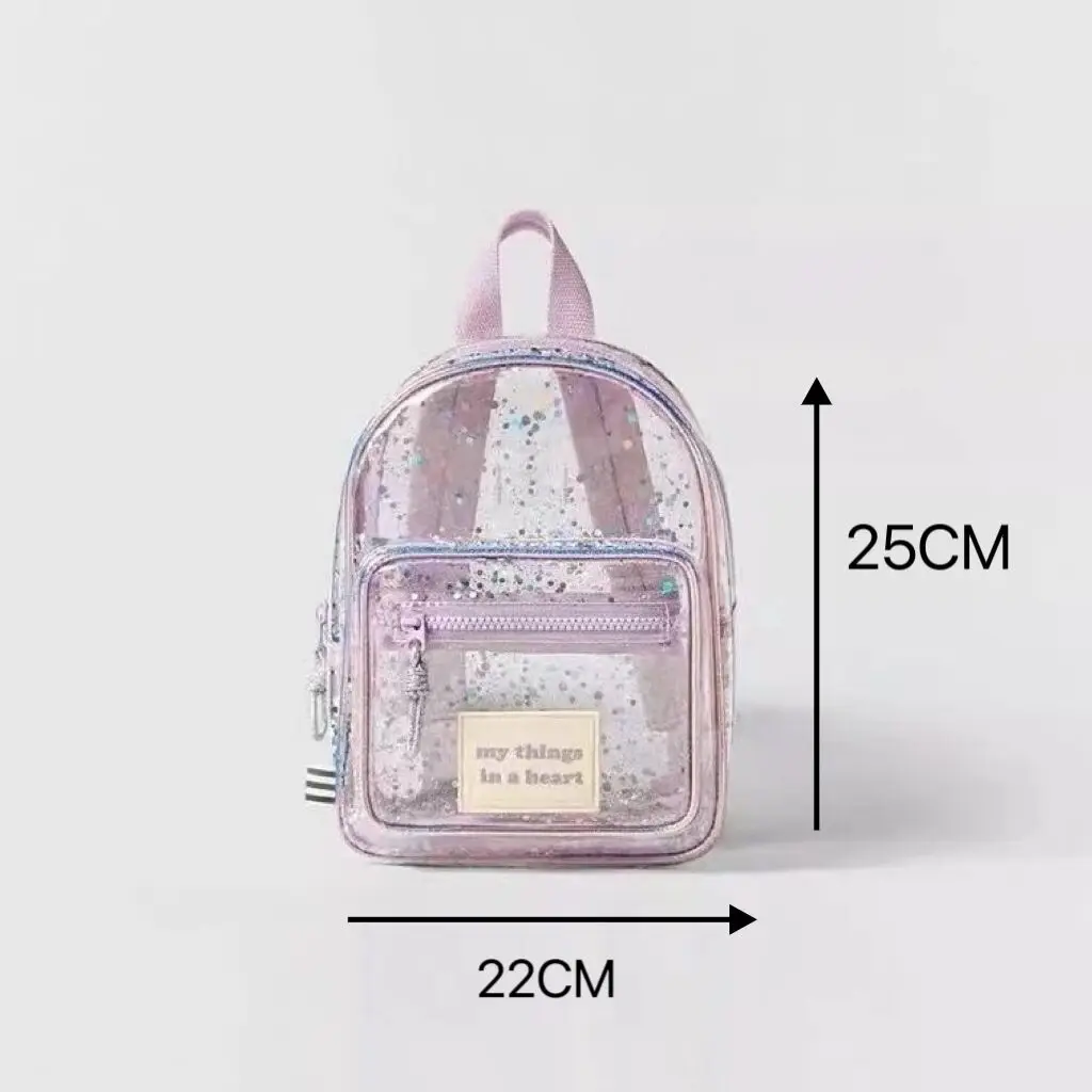 Girls Mini School Bags Fashion Trendy Ornament Child Simple Breathable New Designer Purple Transparent Backpack With Zipper