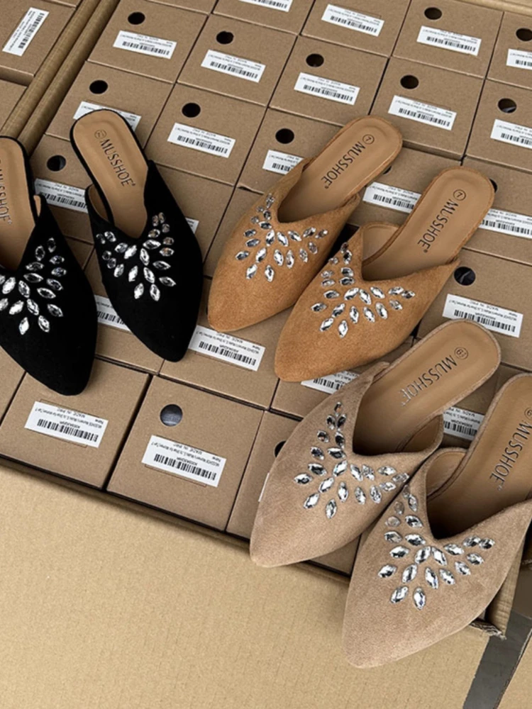 

Summer's New Water Diamond Fashion Pointed-toe Women's Outerwear Half-slipper