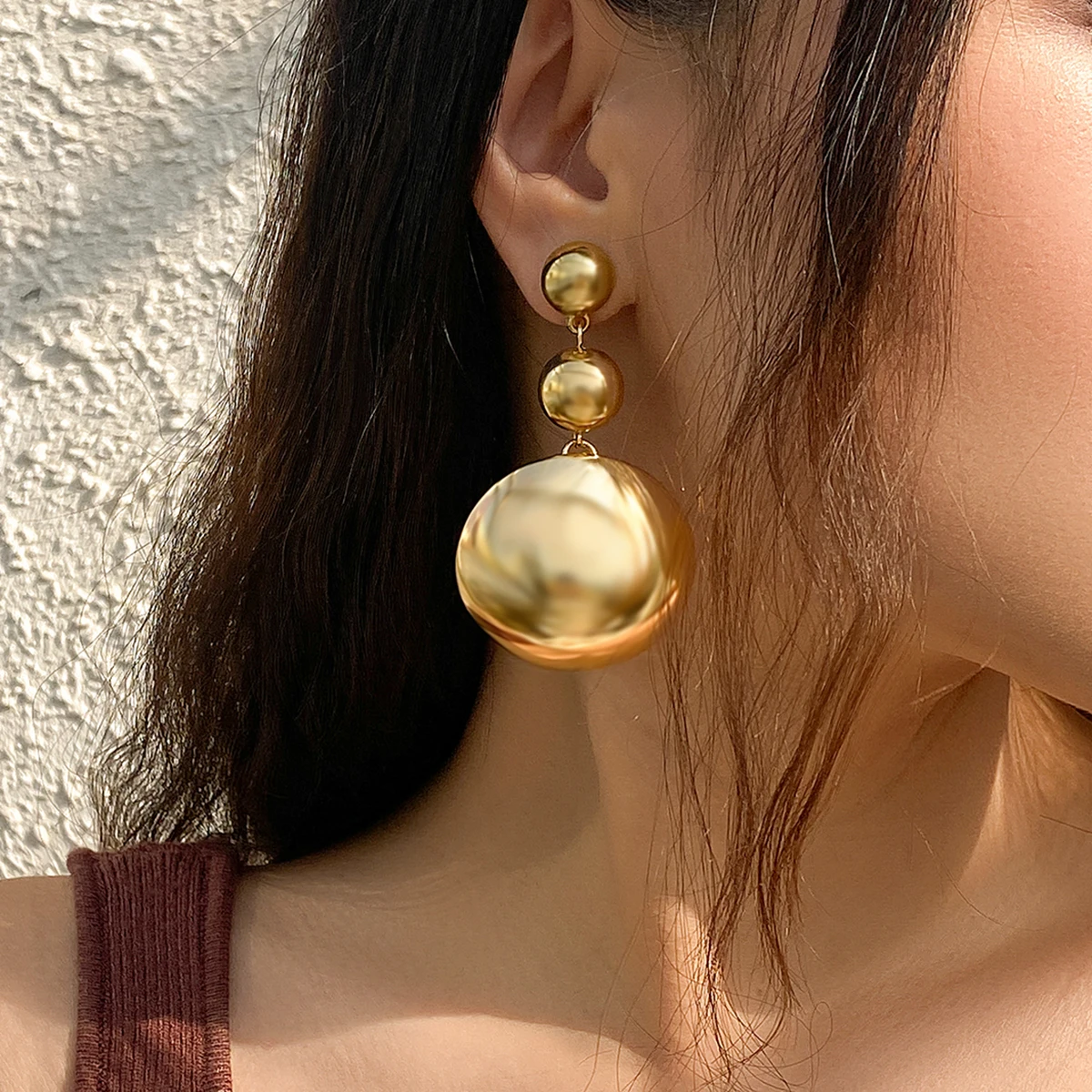 IngeSight.Z Exaggerated Half Ball Bead Pendant Drop Earrings Fashion Statement Gold Color Big Earring Women\'s Punk Party Jewelry