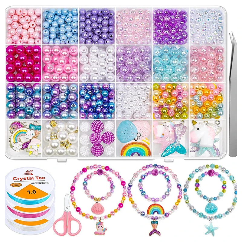 Rainbow ABS Pearl Beads Kit Gradient Pearls Beads Bracelet Making Kit for DIY Earrings Necklaces Bracelets Jewelry Making Craft