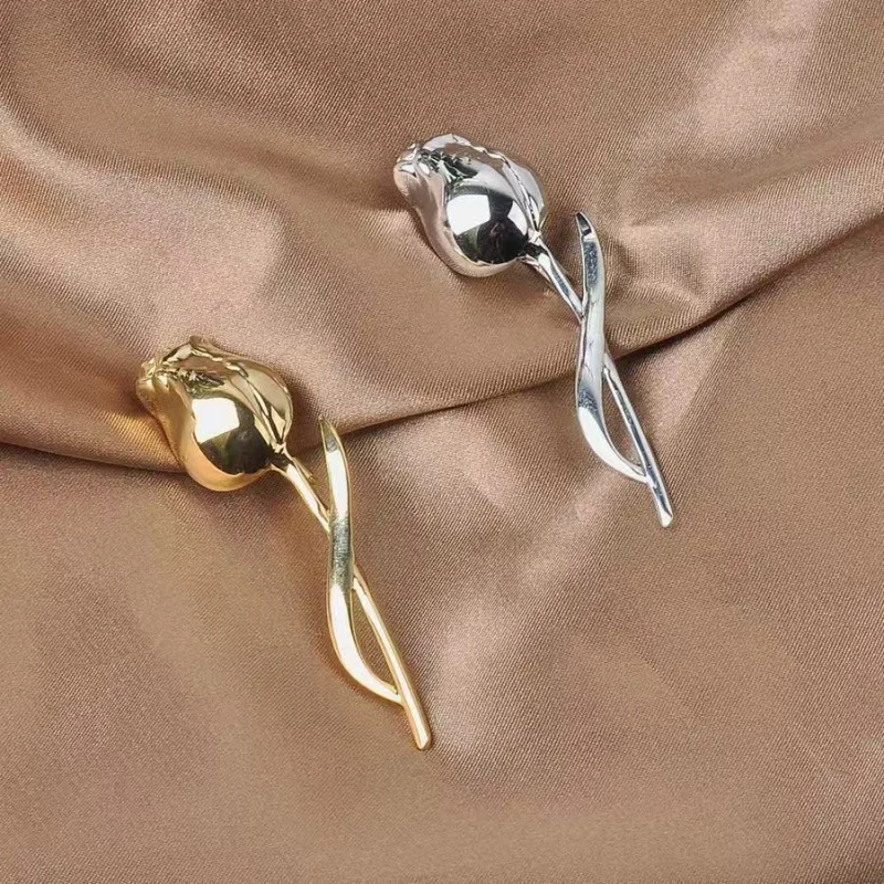 Retro European And American Metal Brooch for Women Pin High-End Tulip Flower Design Suitable for Suit Coats Commuting Daily Acce