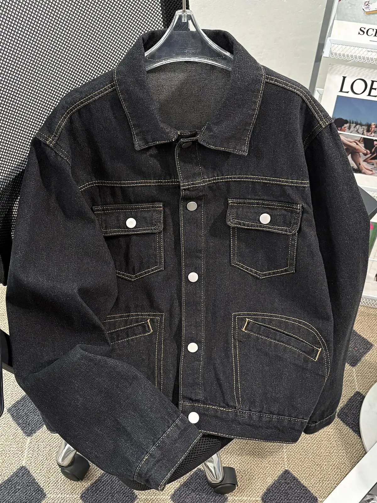 

Мужская джинсовая куртка в стиле ретро-американский винтаж, с подкладкой, воротником-стойкой, для мотоциклистов и рабочих, повседневная верхняя одежда