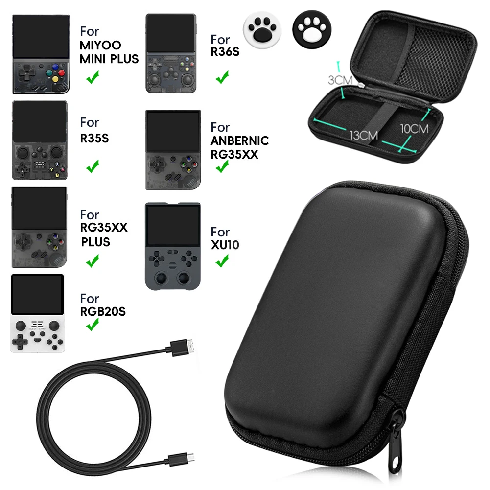 EVA Hard Carrying Case Anti-scratch with 2 Joystick Caps Protection Bag Waterproof for Miyoo Mini Plus/ANBERNIC RG35XX/R36S/R35S