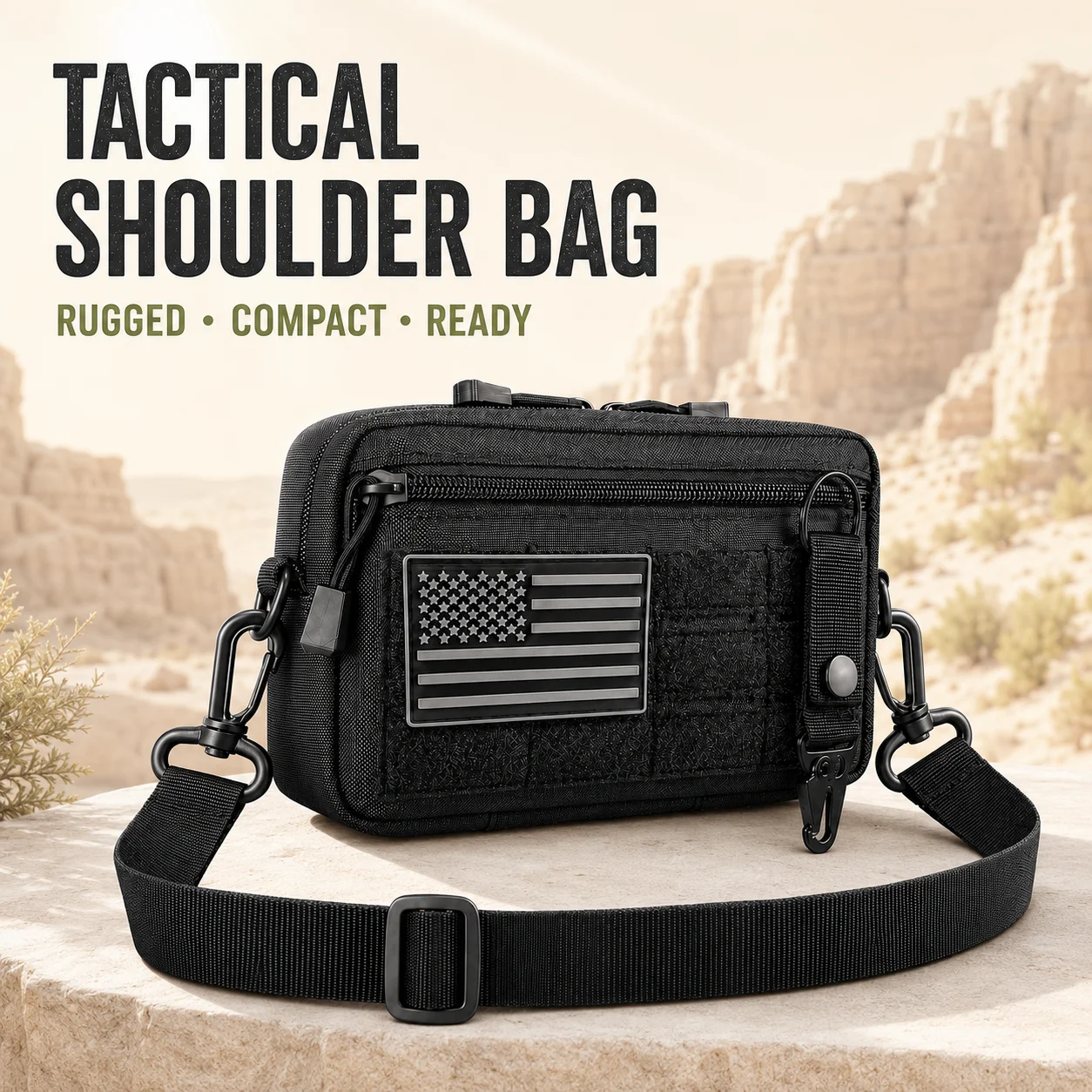 Tactical MOLLE Shoulder Bag, Outdoor Sports Waist Bag, Lightweight Men Shoulder Bag for Daily Commute Hiking, Hunting, Running
