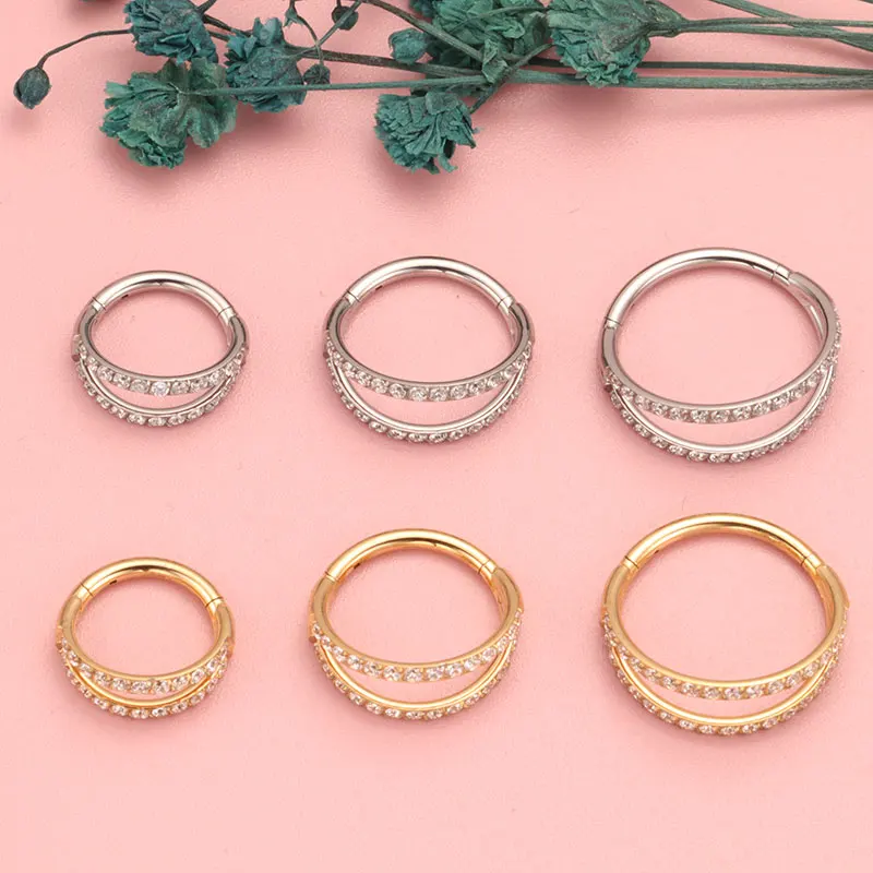 G23 Titan Helix Piercing Ohrring Hoop Double Line 5A Clear CZ Gepflasterter Septum Ring Knorpel Daith Helix Piercing Körperschmuck – Detail 8
