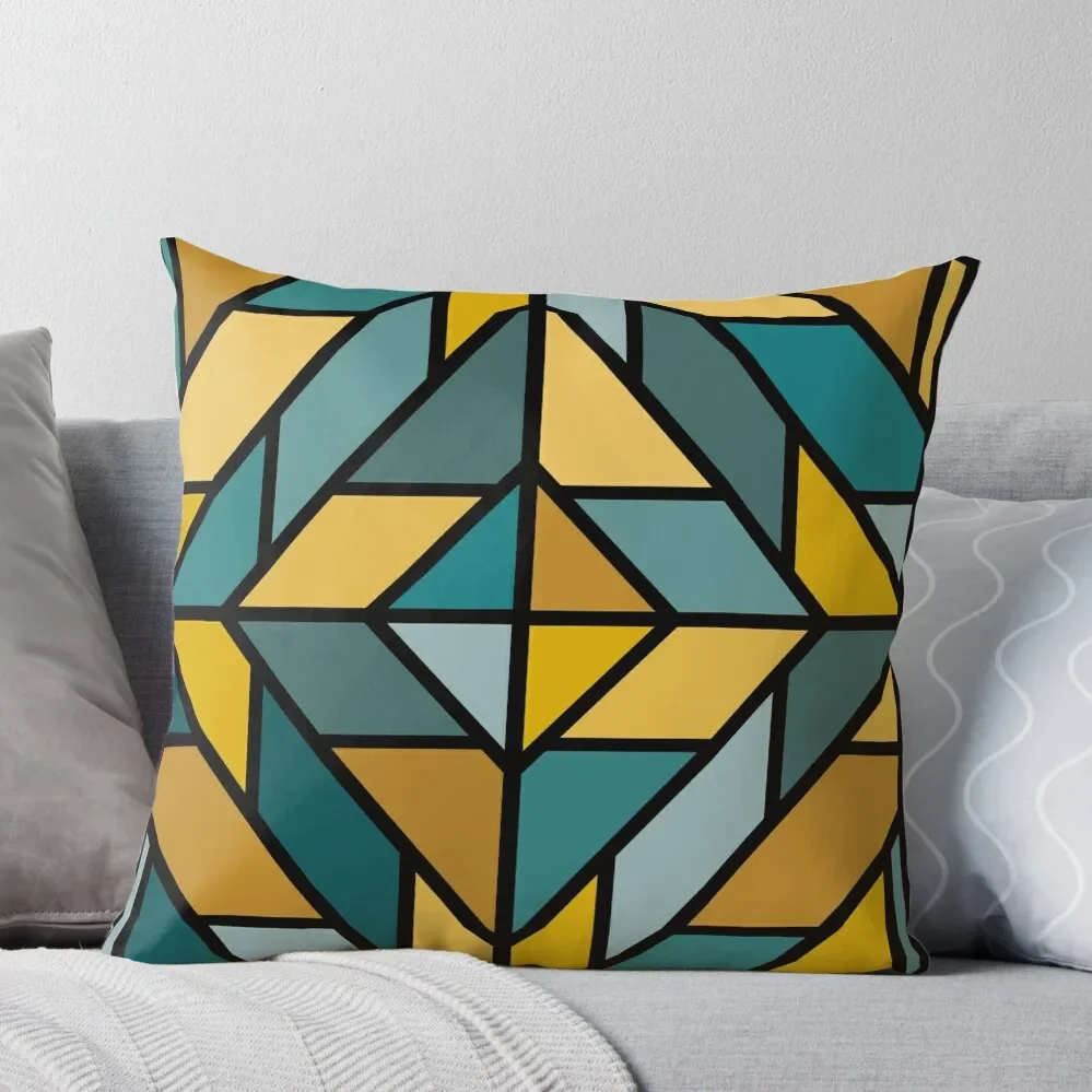 Geometric Pattern Tiles in Mustard Yellow and Teal Throw Pillow Decorative pillow case christmas decorations for home 2024