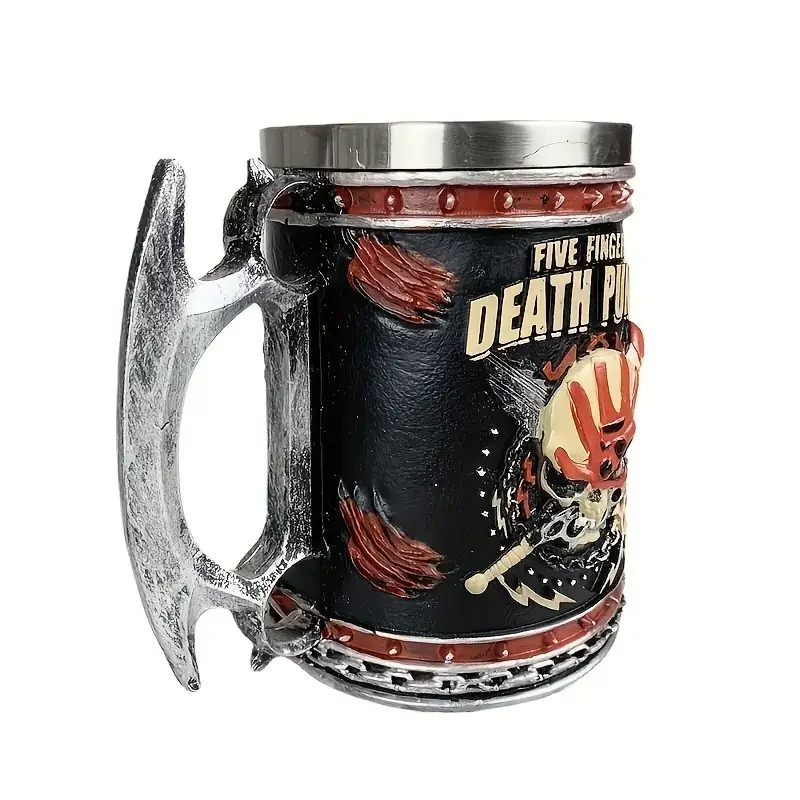 1pc Domineering warrior skeleton stainless steel water cup, resin embossed double-layer mug, large-capacity beer mug, coffee cup