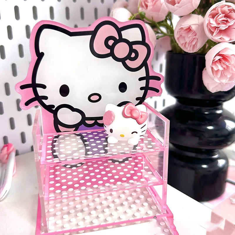 Cute Hello Kitty Hangyodon Desktop Storage Box Kawaii Anime My Little Pony Acrylic Desktop Decor Jewelry Stationery Storage Box