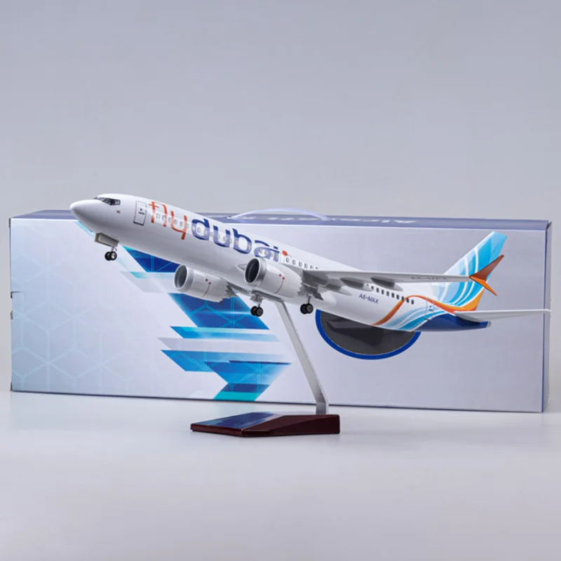 1/85 Scale 47CM Airplane 737MAX B737 MAX Aircraft Fly Dubai Airline W Light and Wheel Diecast Resin Plane Model Toy Collection