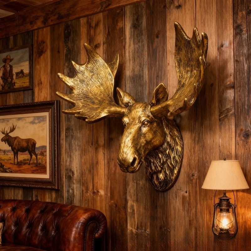 Vintage 3D Moose Head Wall Mount Decor Animal Head Hanging Ornament For Home Background Wall Art Decoration