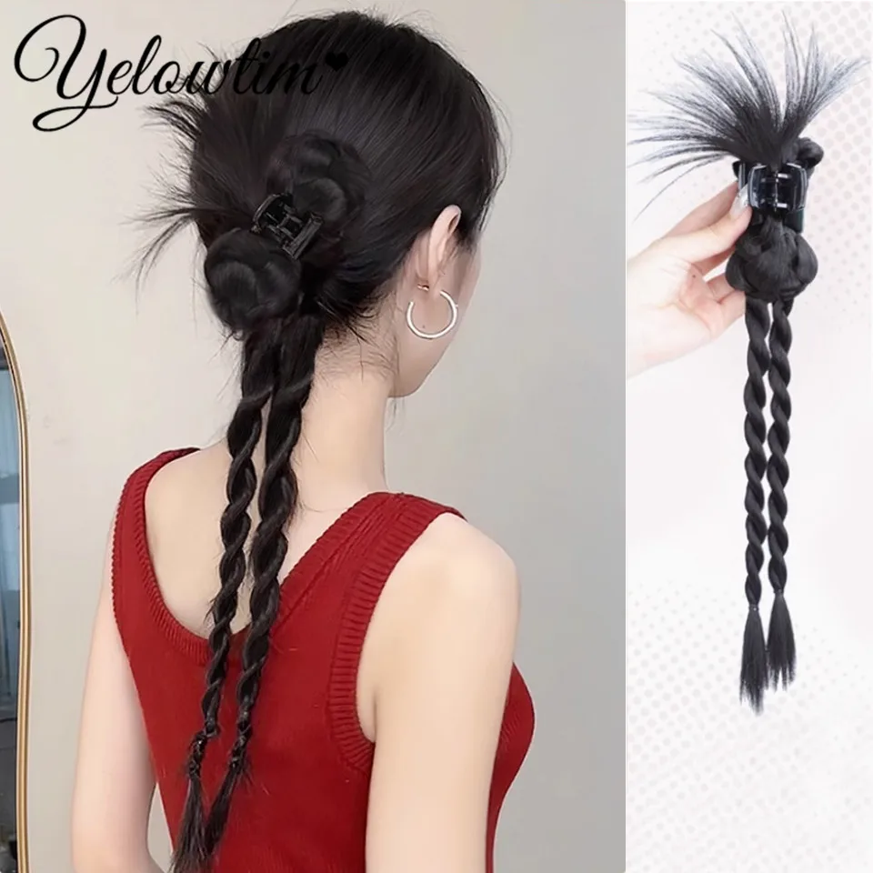 Synthetic Long Claw Clip On Bow Braid Ponytail Hair Extensions Heat Resistant Pony Tail Hair piece For Women Daily Party