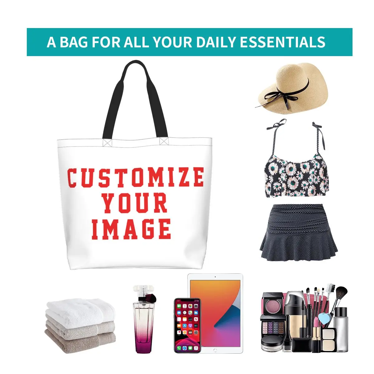 Personalized Custom Your Image Large Capacity Tote Shopping Bag DIY Merch Stylish Tote Bags For Female