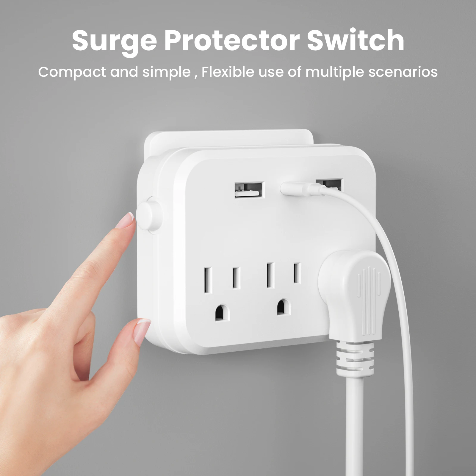 

US Switch with surge protector Mini Portable power strip 6-in-1 Multifunctional 3 power strip 2 USB ports 1 Type-C
