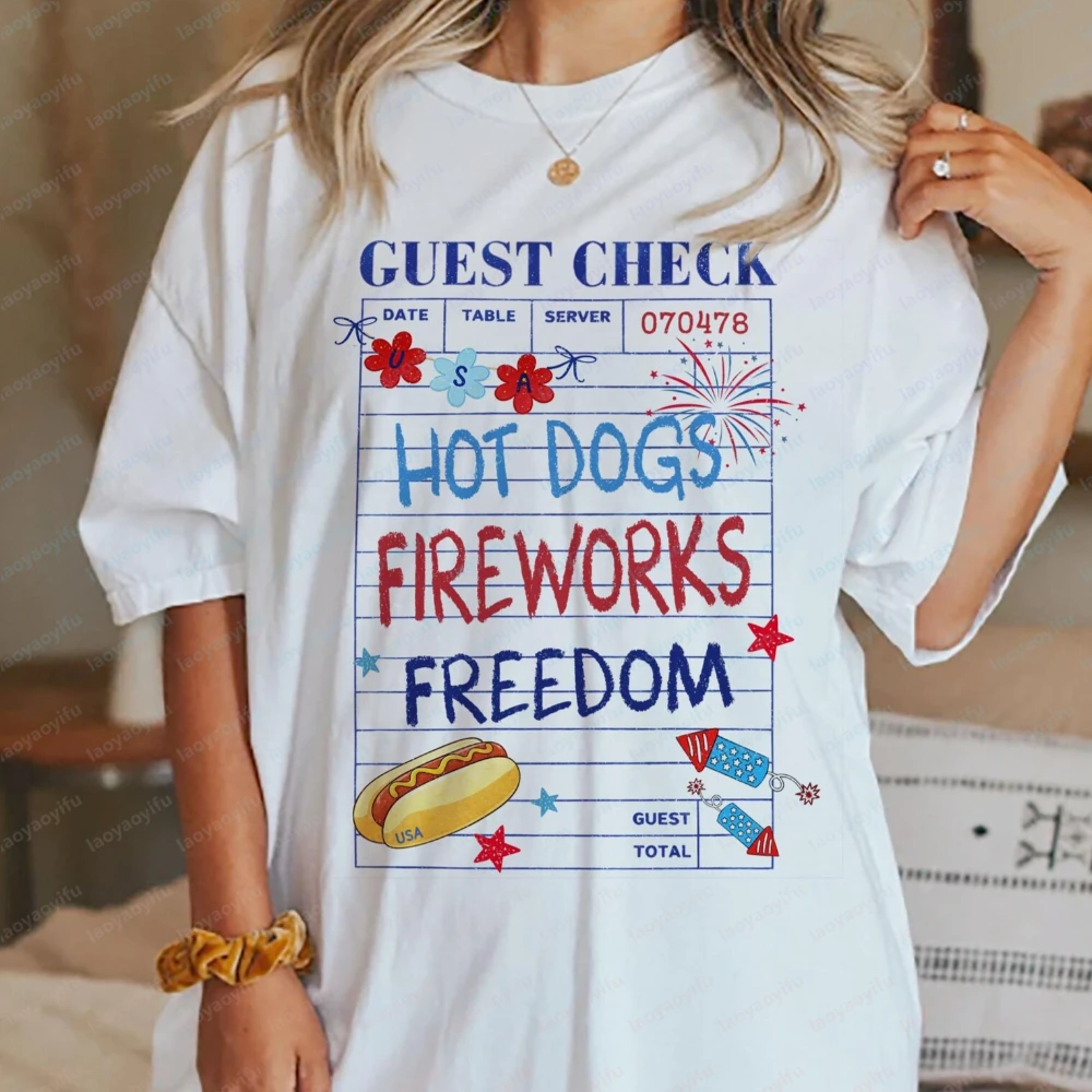 Funny 4th of July T-Shirt Hot Dogs Freedom Patriotic Shirt USA Independence Day Shirt July 4th Outfit Women Clothing Y2k Tops