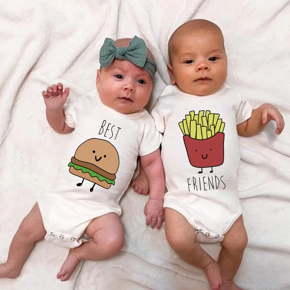 Twins Baby Clothes Best Friends Twins Jumpsuits Summer Cotton Boys Girls Bodysuits Brother Sister Rompers Baby Gifts Outfits