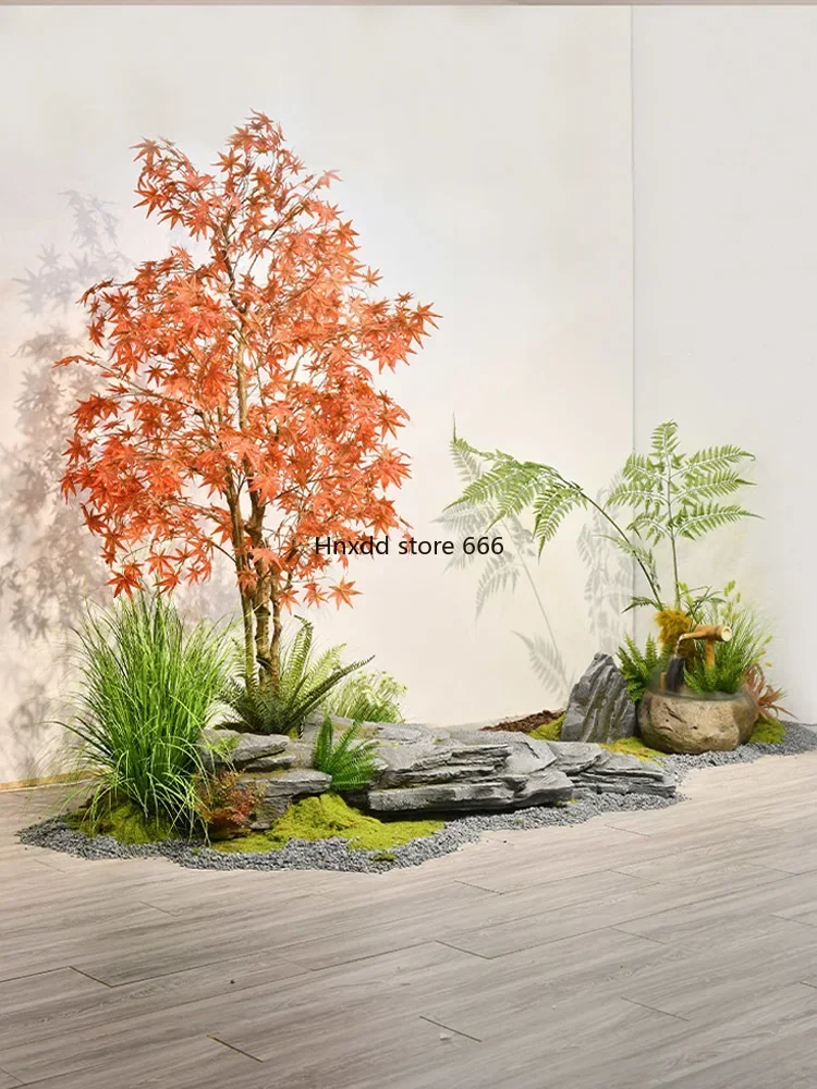 Indoor simulation red maple rockery stone landscaping flowing water ornament