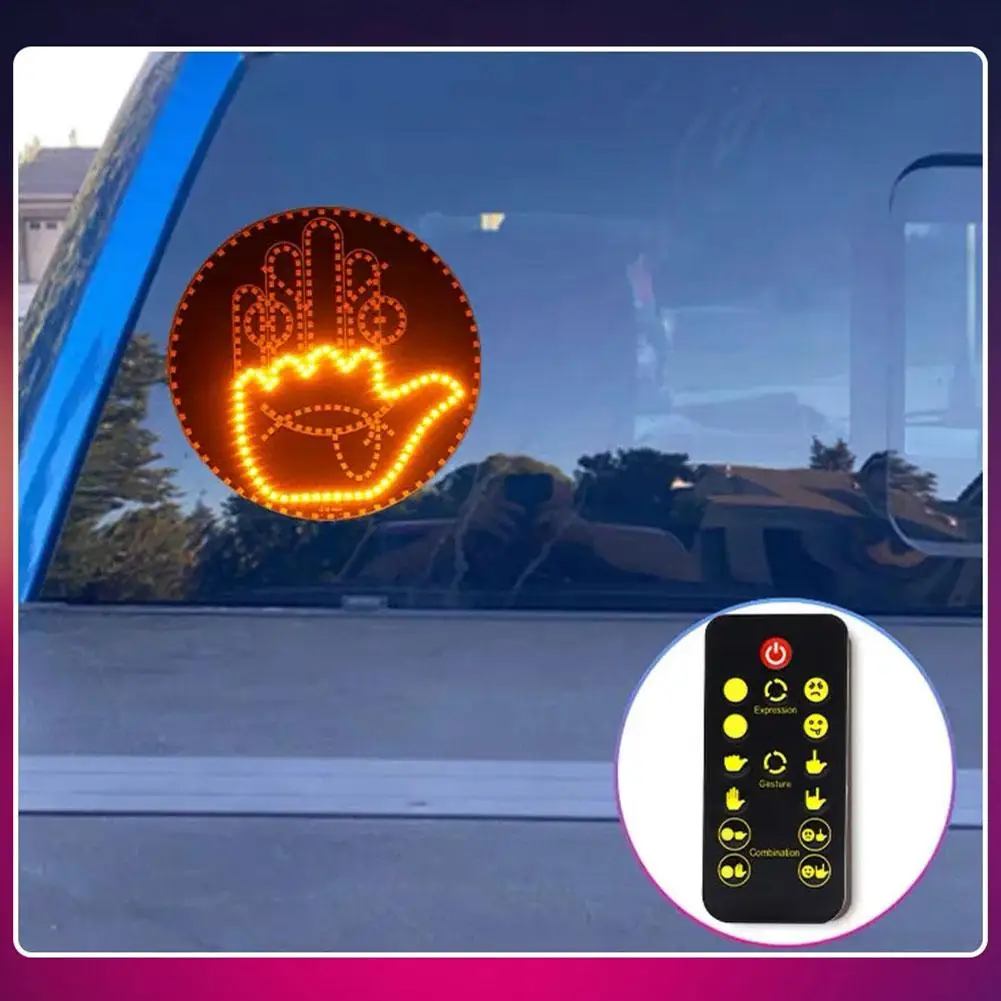 Car Fun Smile Face Lights With Remote Control Rear Window Multi-function Warning Reminder Lamp Accessory Gesture Light