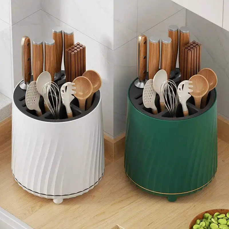 

360° Rotatable Holder, Multi-Functional Kitchen Rack Drain Basket, Simple Two-Color Knife Storage Chopstick Barrel