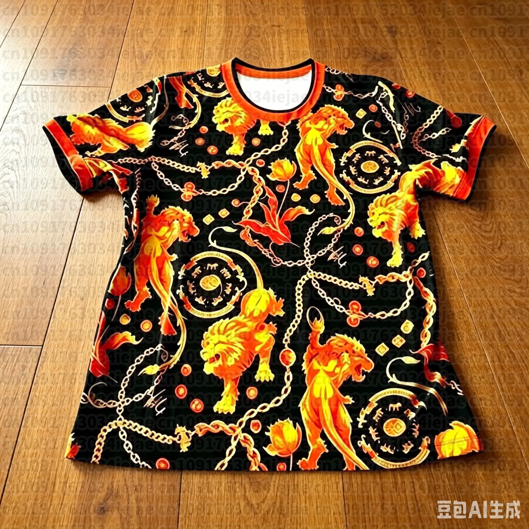 Neues Modernes Barockes Löwen-Luxus-Print-Design Kurzarm-T-Shirt Sommer Hip-Hop Y2K Lässiges Streetwear-Oberteil für Männer Frauen Kinder – Detail 4
