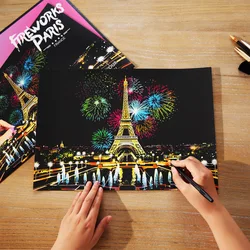 40.5*28.5 CM DIY Magic Scratch Art Crafts Famous City BuidlingNight View Scratch Paper Adult Kids Toys Creative Gifts