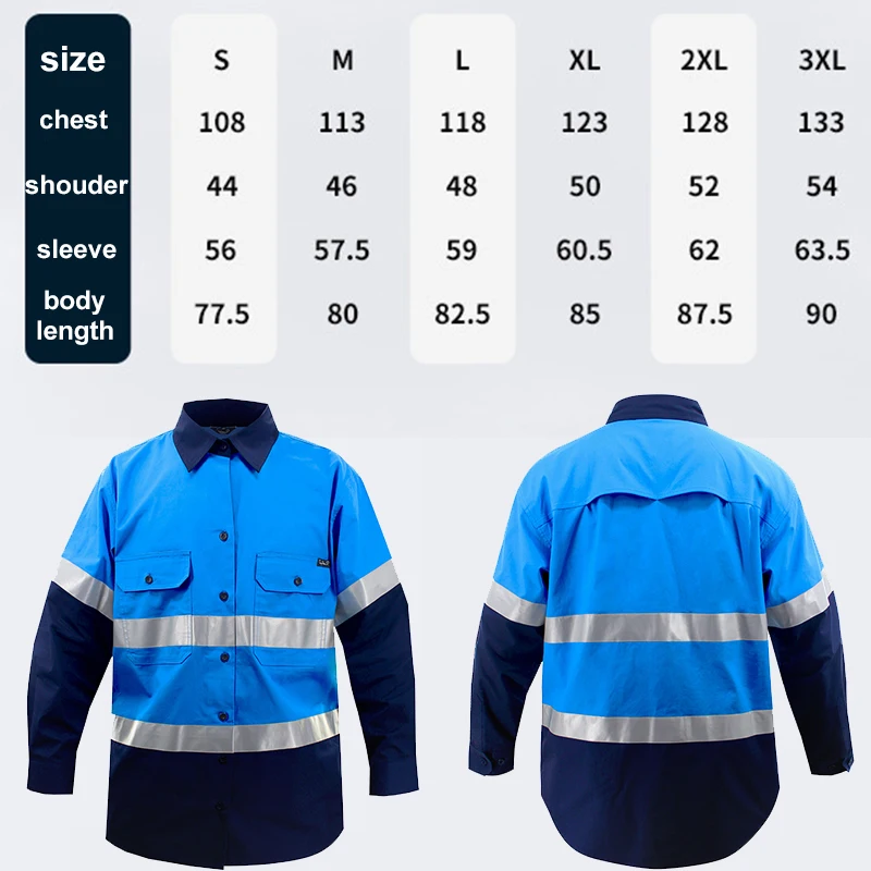 Hi Vis Shirt Safety Work Shirt Cotton Workwear Long Sleeve Reflective Shirt Men Construction