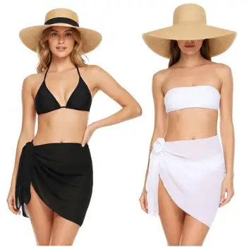 Women Chiffon Short Sarong Swimsuit Coverups Beach Bikini Wrap Sheer Short Skirt Chiffon…