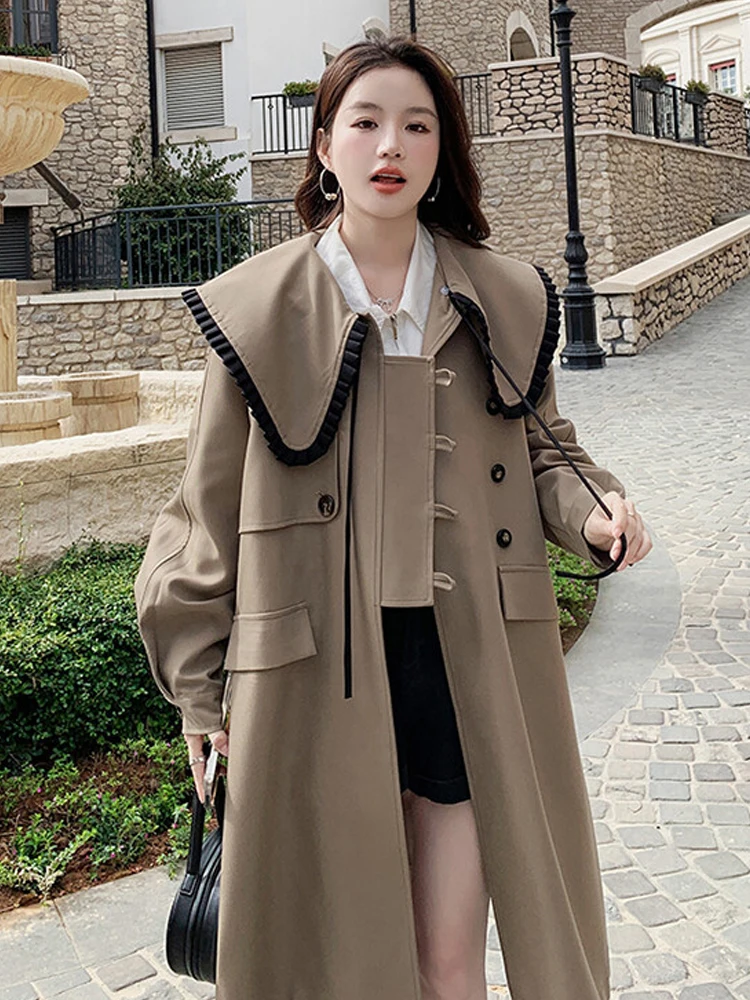 

Women's Elegant Sweet Jacket Chic Vintage Detachable Peter Pan Collar Windbreaker Loose Coat Preppy Style Outerwear Tops Spring