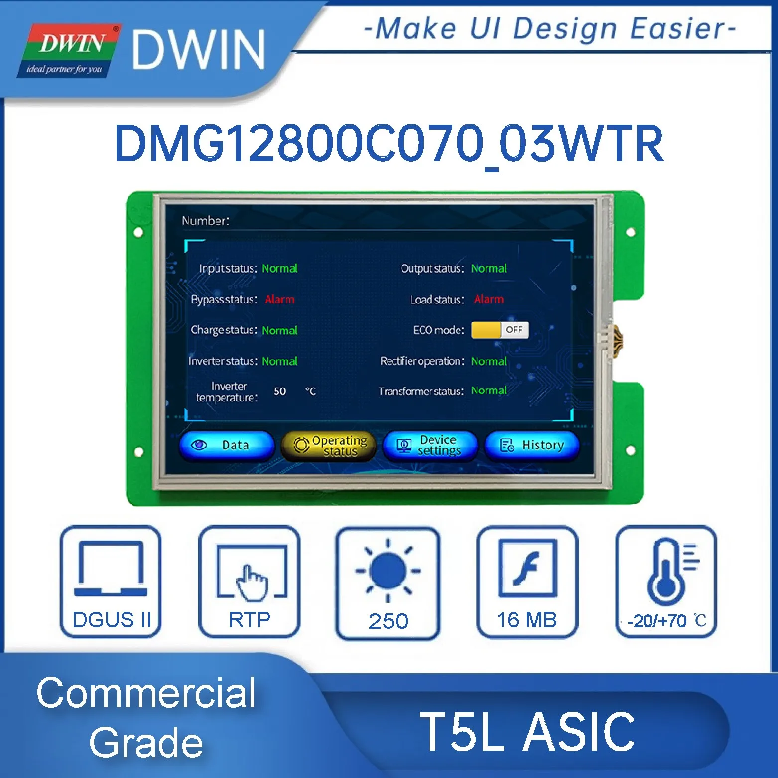 DWIN 7 Inch LCD Modules T5L ASIC 800*1280 Pixels Resolution 16.7M Colors IPS-TFT-LCD HMI Displays  DMG12800C070_03W