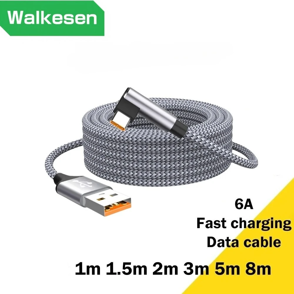 6A USB To Type C Super Fast Charging Cable Elbow USB C Cable High Speed Charging Data Cord 1m 2m 3m 5m 8m Extend Charging Wire