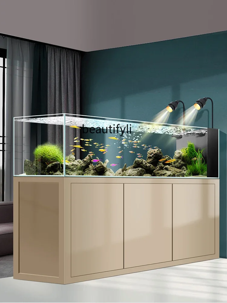 Full Set of Ecological Large Living Room Fish Tank Bottom Grass Filter Tank Super White Glass Backpack Overflow Aquarium