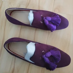 LOUBUTEN New Style Fashion Purple Suede Mens Shoes Designer Brand Tassel Loafers Dress Shoes For Men