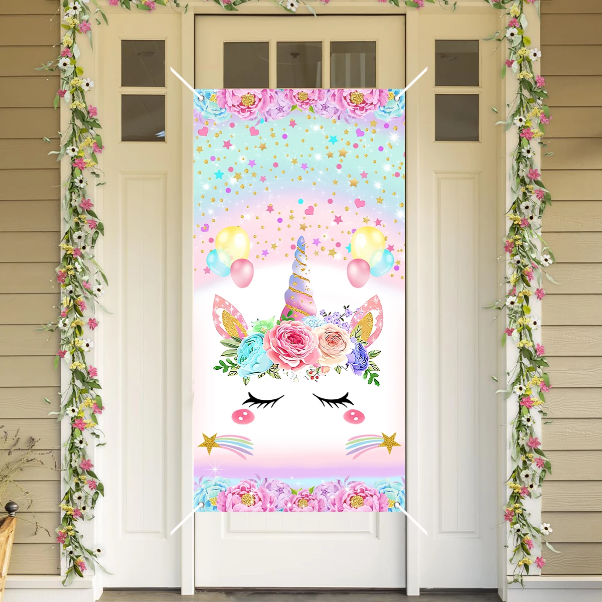 Pink Unicorn Hanging Door Flag Background Cloth Unicorn Theme Birthday Party Decor Kids Baby Shower Birthday Party Supplies