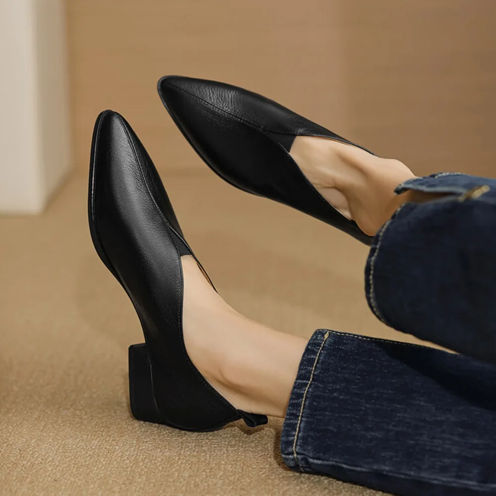 Women Flat Shoes Genuine Leather Sheepskin Comfort Flats Slip On Black Brown Simple Shoes Spring Autumn Soft Loafers Pointed Toe