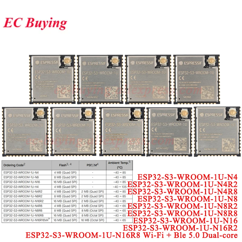 

1Pc-20Pcs ESP32-S3 ESP32-S3-WROOM-1U N4 N4R2 N4R8 N8 N8R2 N8R8 N16 N16R2 N16R8 4MB 8MB 16MB Dual Core Ble WiFi Wireless Module