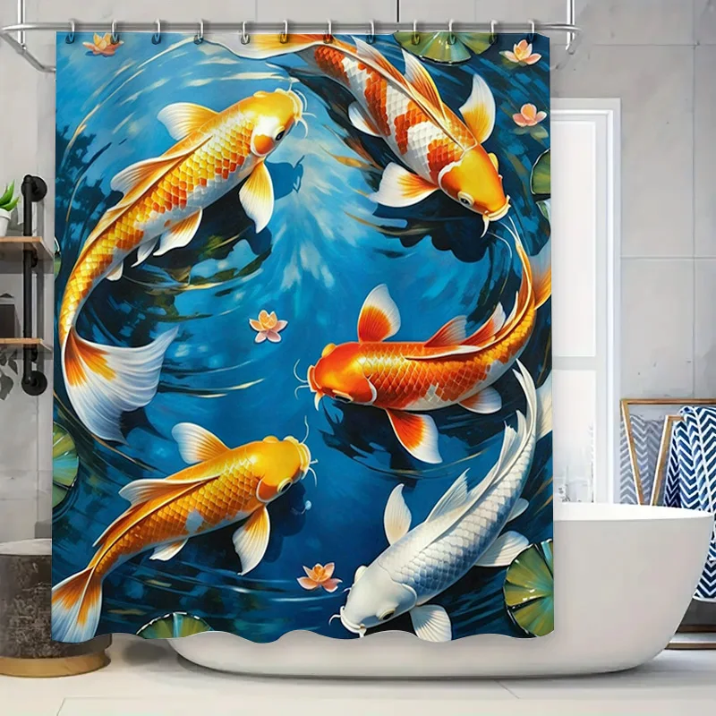 

3D Fish Shower Curtain Waterproof Fabric Home Decor Bathroom Accessory White Yellow