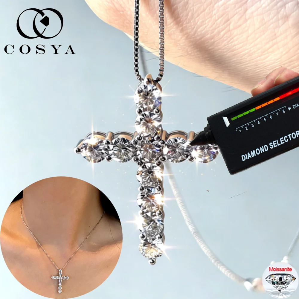 

COSYA 2.5-5mm Moissanite Cross Pendant Necklace Plated 18K Rose Gold S925 Silver D Color VVS Lab Diamond For Men Women Jewelry