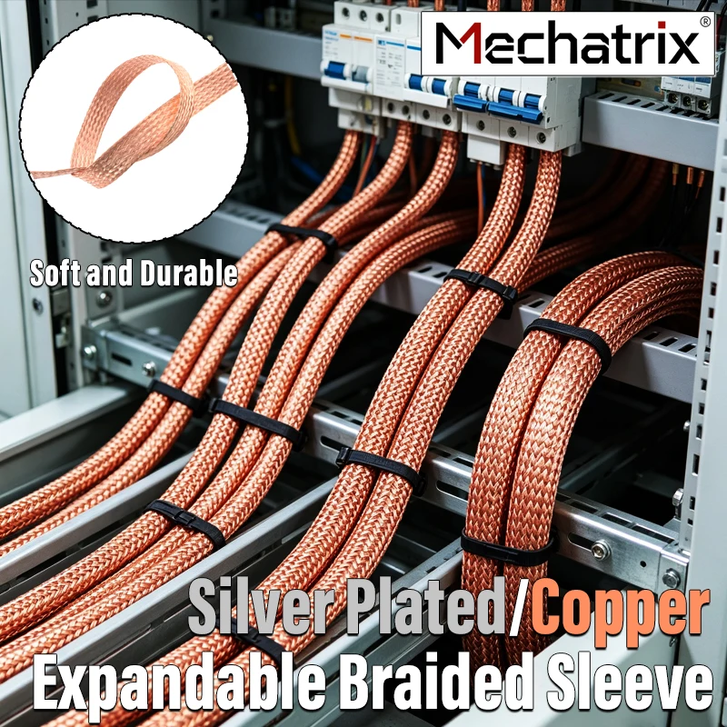 1-20M Silver Plated/Copper Expandable Braided Sleeve High-Performance Tinned Copper Shielded Sheath for EMI Protection Cable