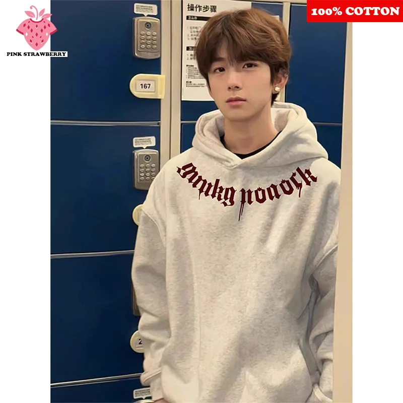 

American street Hoodie Men Autumn Winter 2025 New Fashion Letter Print Loose Casual Kangaroo Pouch Y2K Tops Men Warm Sweatshirt