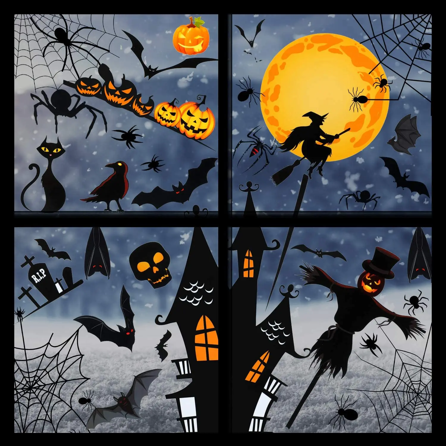 

Halloween Decorations Window Clings, Window Stickers, Spider Bat, Pumpkin Stickers, Glass Wall Decor