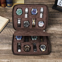 New 2/4/6/8 Slots Genuine Leather Watch Case Travel Portable Watch Organizer Jewelry Storage Box Zipper Easy Carry Men Watches