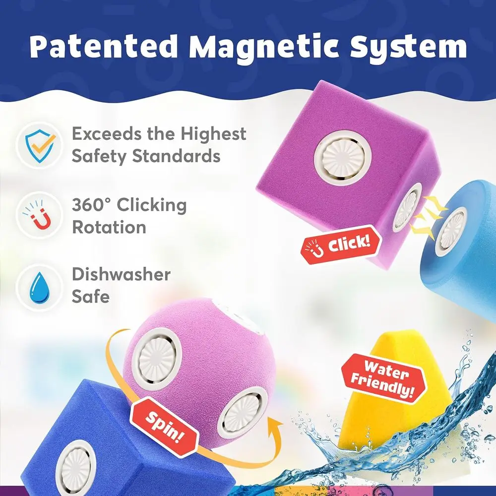 مجموعة مكعبات بناء إسفنجية مغناطيسية مكونة من 50 قطعة للأطفال 3-5: وقت الاستحمام، مرحلة ما قبل المدرسة، اللعب الحسي