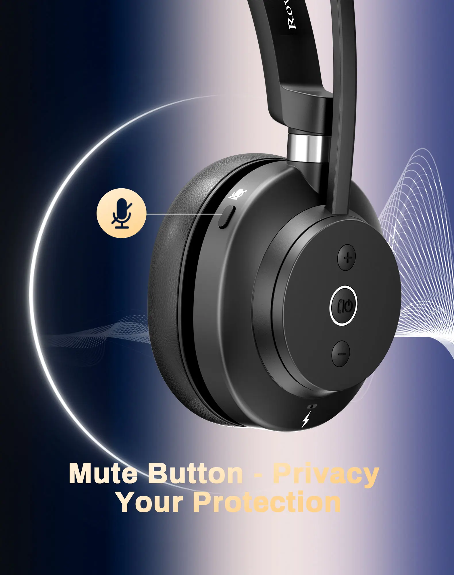 Rownfusny R03 Call Center Kabelloses Headset mit Mikrofon Bluetooth 5.3 Computerkopfhörer USB-Headsets Rauschunterdrückungsmikrofon – Detail 16