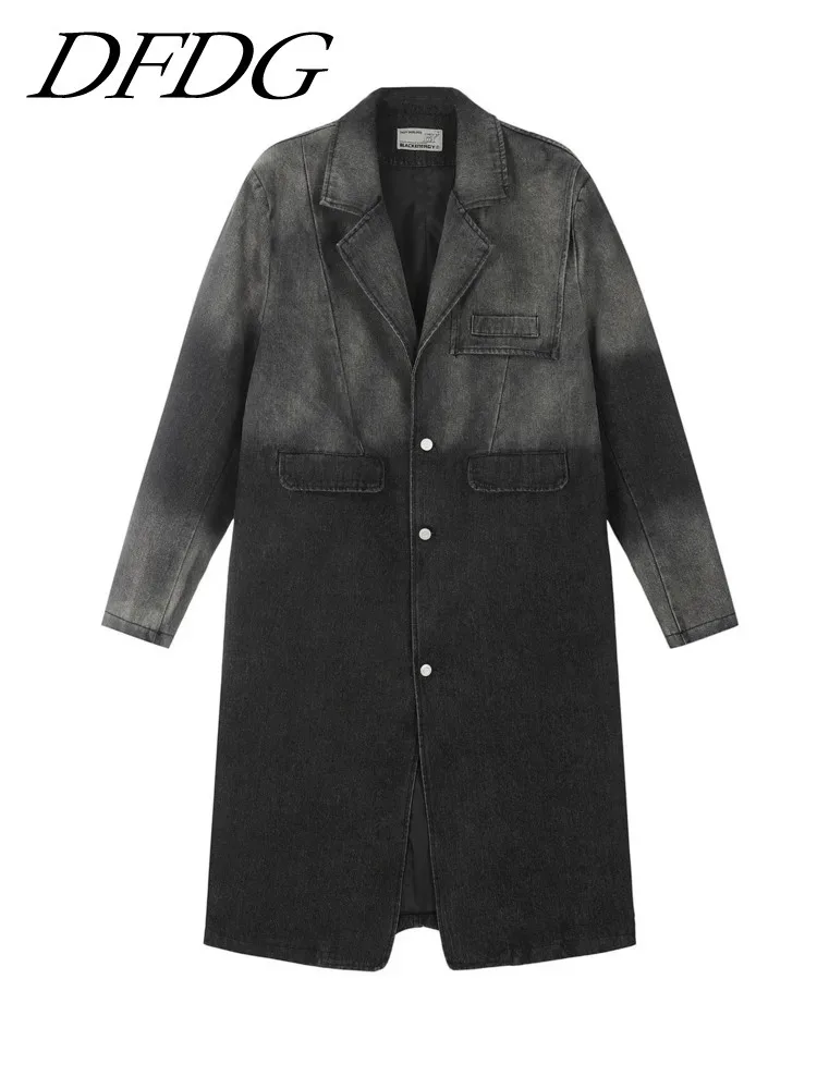 

JNMC Black Design Temperament Street Denim Medium To Long Fashion Windbreaker Jacket 2024 Autumn And Winter New For Women