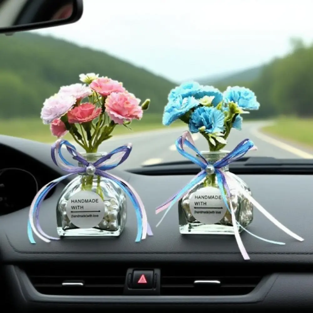 

2Pcs Creative Mini Glass Flowers Realistic Romantic Simulated Flowers Decoration Glass Base Colorful Auto Interior Decoration