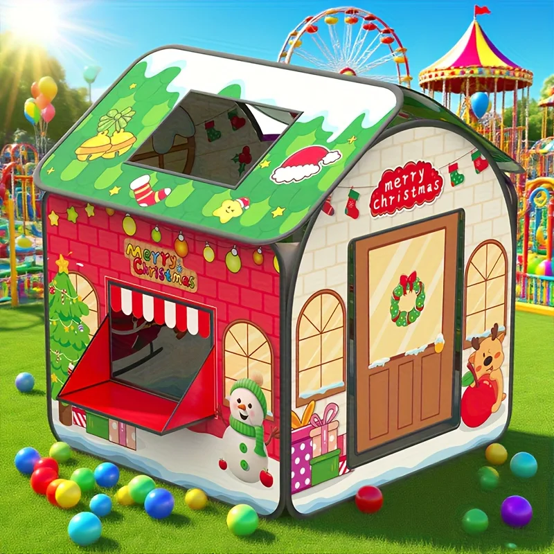 Tenda da gioco natalizia per bambini Casetta da gioco con porte Finestre Casetta da gioco per bambini per interni ed esterni Fai finta di giocare con un regalo di Natale
