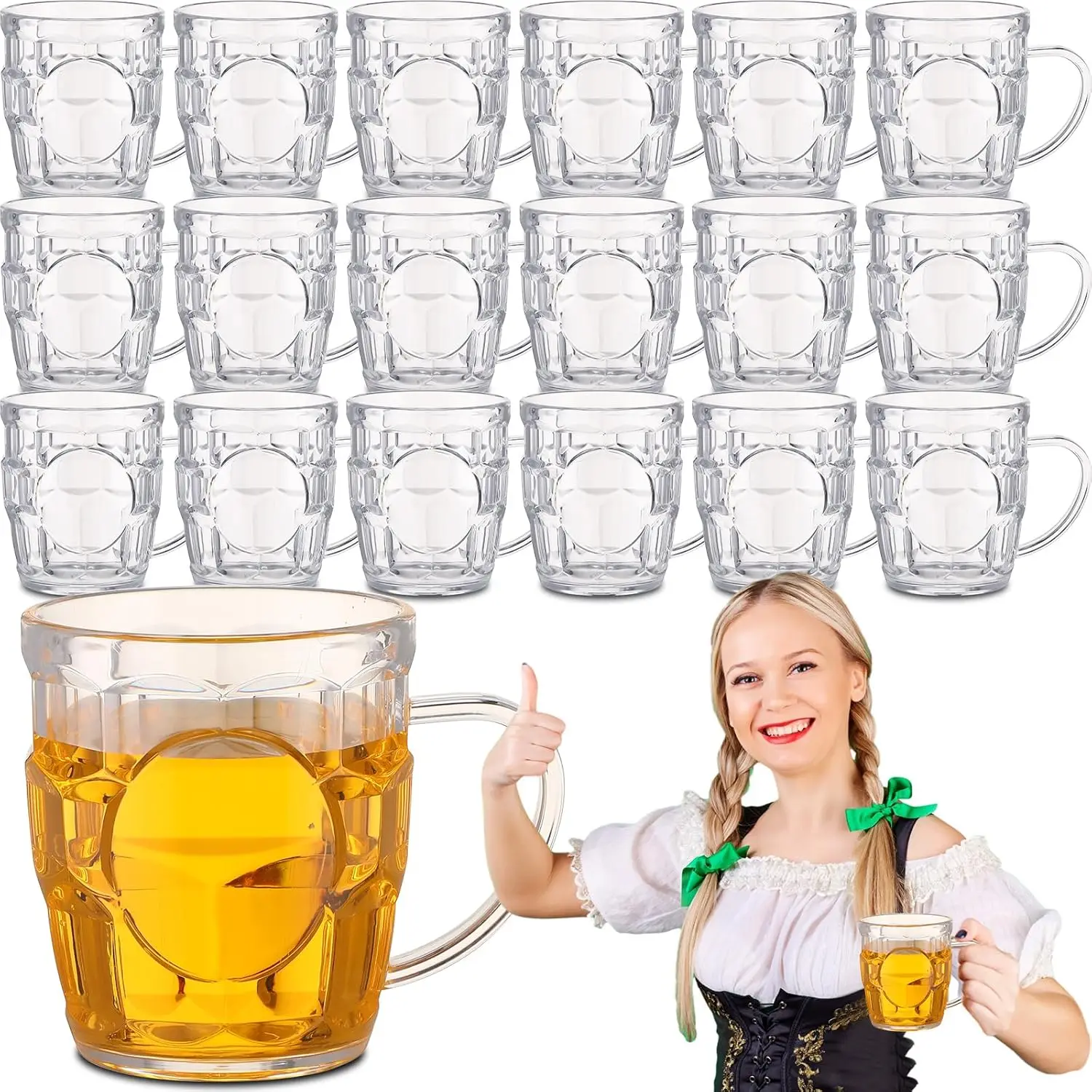 20 Pcs 8 oz Plastic Beer Mugs with Handles Dimpled Beer Steins Small Beer Glasses Mini Beer Mugs Reusable Oktoberfest Decoration