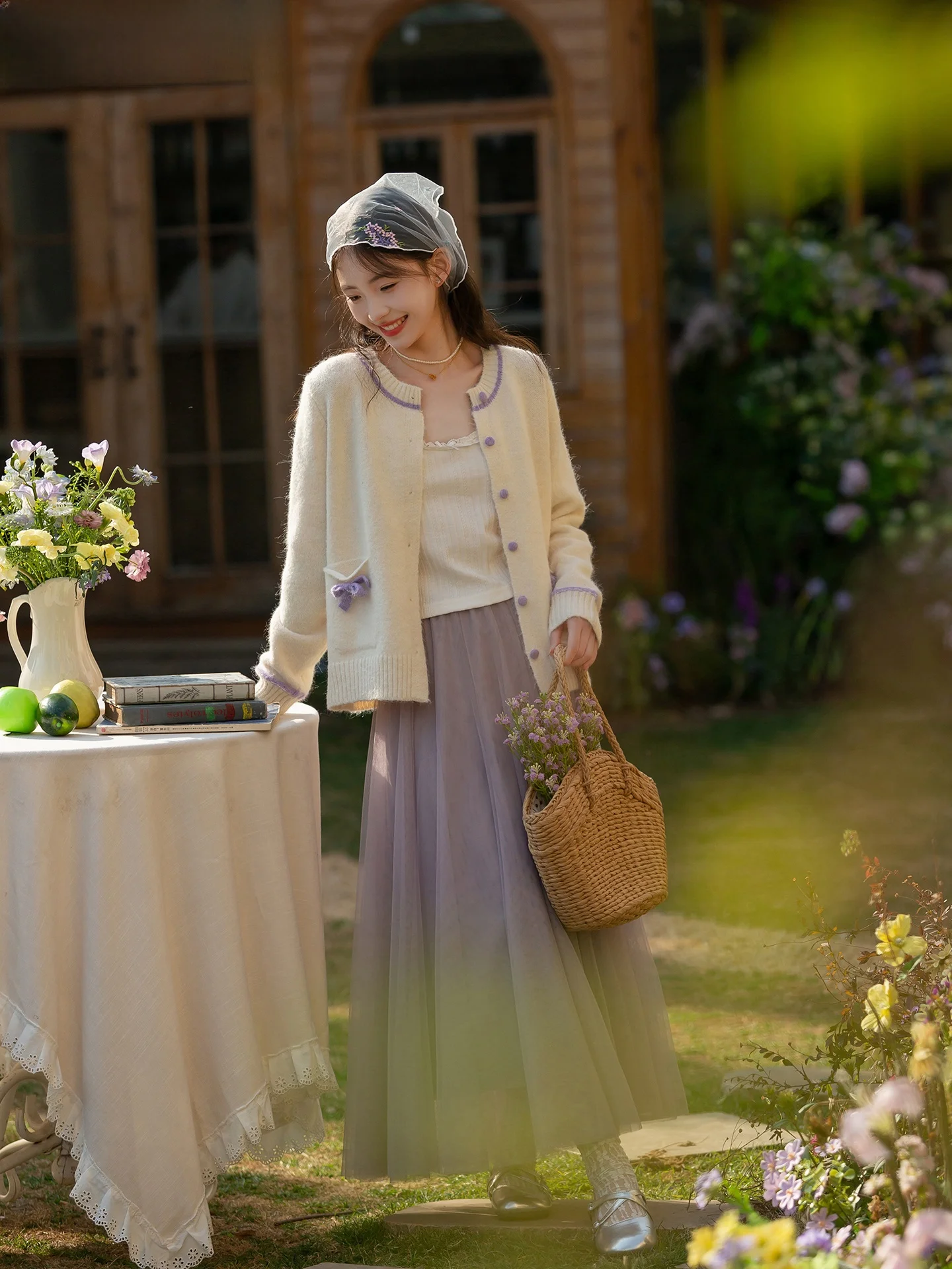 

Мягкий вязаный комплект из свитера и юбки для женщин, весна 2026, новинка, милый, аэрозольный, с завышенной талией, однотонный, комплект из двух предметов